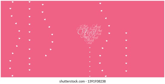 Flat vector illustration of heart from calligraphic "AMOR"- mean LOVE, written in Spanish, on pink background for wedding design, Valentine`s Day cards, invitations, greetings, posters, prints, web.