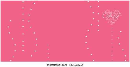 Flat vector illustration of heart from calligraphic "AMOR"- mean LOVE, written in Spanish, on pink background for wedding design, Valentine`s Day cards, posters, greetings, invitations, prints, web.