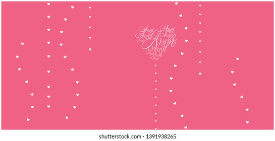 Flat vector illustration of heart from calligraphic "AMOR"- mean LOVE, written in Spanish, on pink background for wedding design, Valentine`s Day cards, posters, prints, invitations, greetings, web.