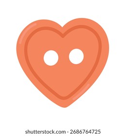 Flat vector illustration of a heart shaped sewing button, isolated simple design, cute creative cartoon clipart.