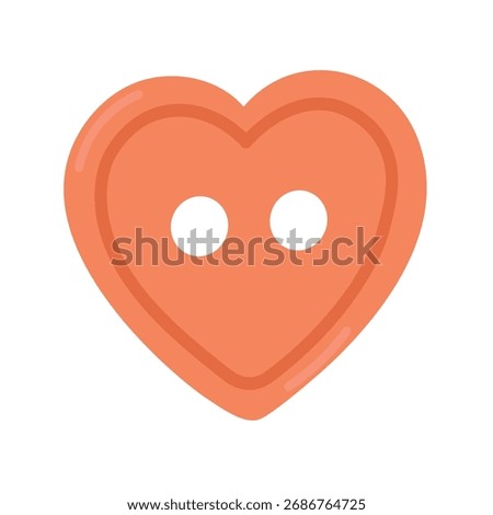 Flat vector illustration of a heart shaped sewing button, isolated simple design, cute creative cartoon clipart.
