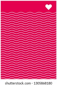 Flat vector illustration - heart with waves on red background for Valentine`s Day cards, greetings, invitations, prints, posters, banners, flyers, wedding design and decoration, web.