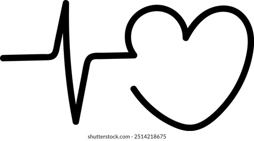 Flat Vector Illustration of a Heartbeat Line Forming a Heart Symbol for Medical and Healthcare Design
