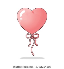 Ilustração vetorial plana de balão em forma de coração amarrado com fita. ilustração vetorial para Dia dos Namorados, amor, festa ou celebrações românticas.