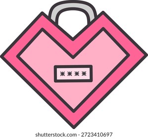 Flache Vektorgrafik eines herzförmigen Vorhängeschlosses, das Liebe, Sicherheit, Vertrauen und Privatsphäre symbolisiert. Romantisches Schloss-Symbol, geeignet für Valentinstag-Designs, Beziehungen, Dating-Apps, Cybersecurity-Metaphern und emotionale Schutzkonzepte. Einzeln auf transparentem Hintergrund, sauber und modern flach.
