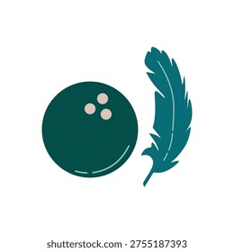 Ilustración vectorial plana de una bola de bolos pesada y una pluma ligera, demostrando los conceptos básicos de la física de la gravedad, la masa y la caída libre.