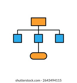 Flat Vector Illustration of Hierarchical Flowchart Diagram with Blue and Orange Boxes on White Background