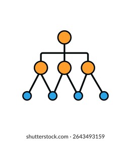 Ilustração de Vetor Plano do Diagrama de Estrutura de Árvore Hierárquica com Círculos Laranja e Azul no Fundo Branco