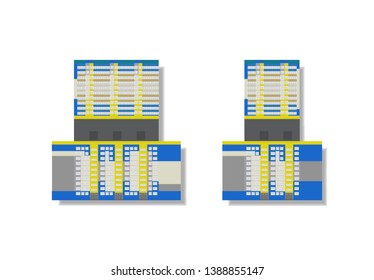 Flat vector illustration high rise houses for 3d model, made from paper. 