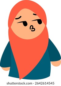 Flat vector illustration of a hijab-wearing girl character set, showing four different emotional expressions: angry, emotional, peace sign, and annoyed. Designed in a cute and modest style, perfect fo