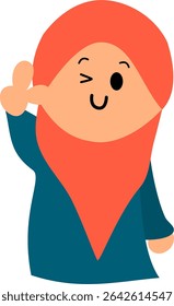 Flat vector illustration of a hijab-wearing girl character set, showing four different emotional expressions: angry, emotional, peace sign, and annoyed. Designed in a cute and modest style, perfect fo