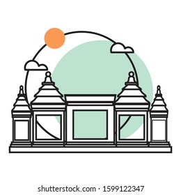 Flat vector illustration of a historic building in the city of Yogyakarta,  Ratu Boko Temple. Simple icon design cartoon for vacation travel tourist attractions Ratu Boko Temple landmark.