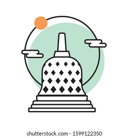 Flat vector illustration of a historic building in the city of Yogyakarta, Borobudur temple. Simple icon design cartoon for vacation travel tourist attractions Borobudur Temple landmark