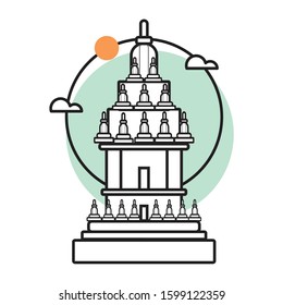 Flat vector illustration of a historic building in the city of Yogyakarta,  Prambanan temple. Simple icon design cartoon for vacation travel tourist attractions Prambanan temple landmark.