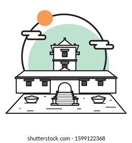 Flat vector illustration of a historic building in the city of Yogyakarta, Taman Sari Water Castle. Simple icon design cartoon for vacation travel tourist attractions Taman Sari Water Castle landmark