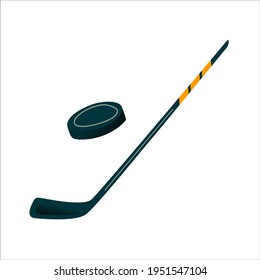 flat vector illustration with hockey stick and puck