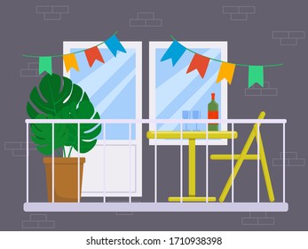 Flat vector illustration: Holiday decorations. Relax on the balcony.