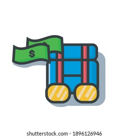 flat vector illustration of holiday starter pack equipment, bag, money and glasses