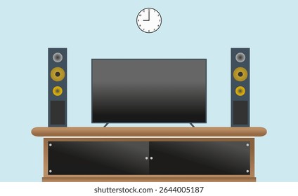 Flat Vector Illustration of a Home Entertainment Setup with TV and Speakers