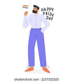 Flat vector illustration with homosexual man celebrating pride day. Concept of LGBTQ community or Pride Month.