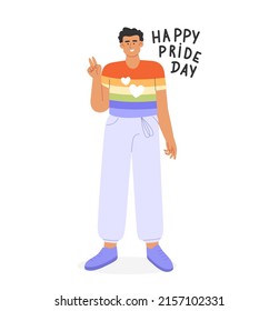 Flat vector illustration with homosexual man celebrating pride day. Concept of LGBTQ community or Pride Month.