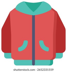 Flat Vector Illustration of a Hooded Jacket with Pockets and Zip
