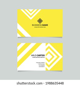 Flat vector illustration of a horizontal business card background template. Modern company stationary id layout information with geometric pattern. White and yellow color. Simple name card mockup.