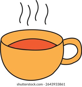 Flat Vector Illustration of Hot Beverage in Orange Mug with Steam for Cozy Winter, Coffee Break, or Cafe Design Elements