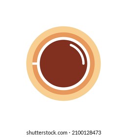flat vector illustration, illustration of a hot coffee in a dark brown cup in a minimalist flat style.