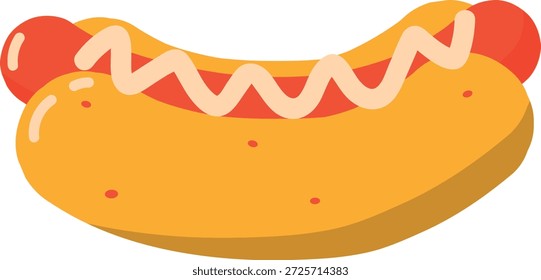 Ilustración vectorial plana de un hot dog con salsa de mostaza, perfecta para menús de comida rápida, comida callejera y diseños de comida moderna.