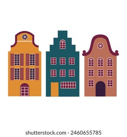 Flat vector illustration with house of amsterdam, europe, holland