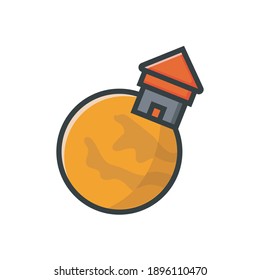 flat vector illustration of house on planet mars