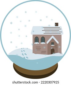 Flat vector illustration of house snow globe