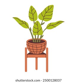 Ilustración vectorial plana de una planta de casa en una maceta. Este diseño exuberante y frondoso resalta la belleza del verdor interior, perfecto para contenido centrado en la botánica, la horticultura y la vida ecológica.