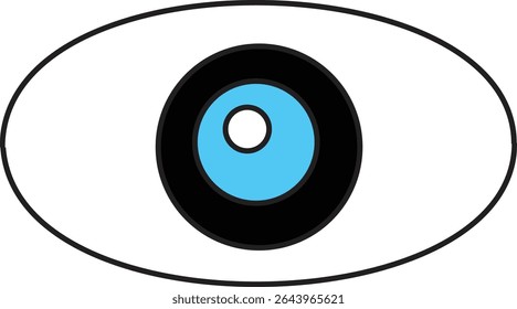Flat Vector Illustration of Human Eye Icon with Blue Iris – Minimalist Eye Symbol for Vision, Surveillance, and Interface Design