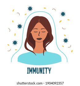 Ilustración vectorial plana del sistema inmune humano. El concepto de barreras protectoras ayuda a deshacerse de infecciones y bacterias dañinas. La inmunidad y los antídotos son resistentes a los gérmenes y virus.