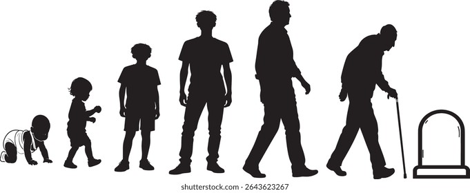 Flat Vector Illustration of Human Life Stages from Baby to Elderly