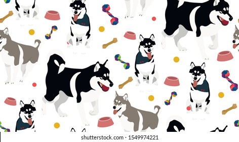 Flat vector illustration with husky. For your poster, backgraund, print, handmade. Cute art with dog for all your ideas.