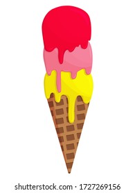 Flat vector illustration: ice cream. Waffle cone.