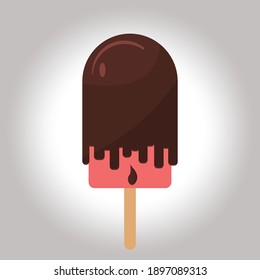 Flat vector illustration. Ice cream with chocolate topping. 