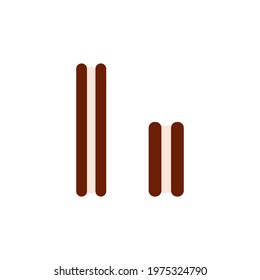 Flat vector illustration of ice cream vanilla sandwich between two cookies in dark brown color. Isolated on white background.