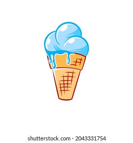 Ilustración vectorial plana de helado en un cono de gofre. Helados de color azul y naranja, aislados en un fondo blanco. Idea para empacar, camiseta, afiche, pegatina, postal, diseño web, etc.