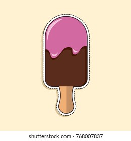 Flat vector illustration of ice cream. Cartoon sticker in comics style with contour. Decoration for greeting cards, posters, patches, prints for clothes, emblems, sticker, icon, logo.