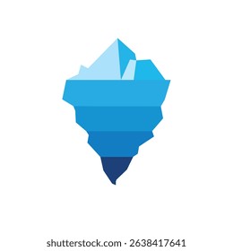 Flat vector illustration of an iceberg in shades of blue, symbolizing depth, hidden potential, and complexity. Ideal for conceptual, environmental, or educational designs.
