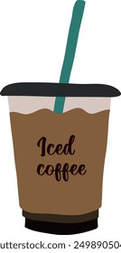 Flat Vector Illustration of Iced Coffee with Straw in Cup