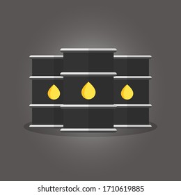 Flat vector illustration icon of crude oil barrel drum on grey background. 