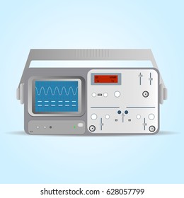 Flat vector illustration icon of oscilloscope oscillograph laboratory electric measurement experiment equipment utility