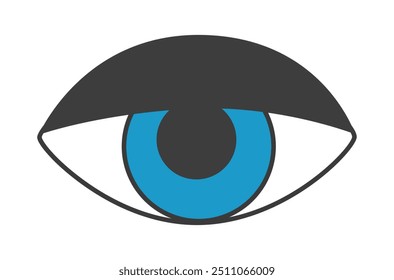 flat vector illustration icon of a simplistic eye illustration with a blue pupil and a grey upper section ideal for design use in minimalistic graphics and signs