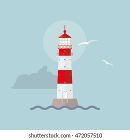 Ilustración vectorial plana del faro iluminado