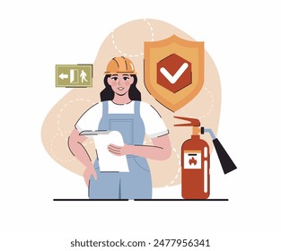 Flat vector illustration. Image of a fire service worker in a work suit.